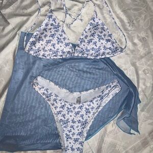 Floral Bikini Set with Sheer Cover-Up